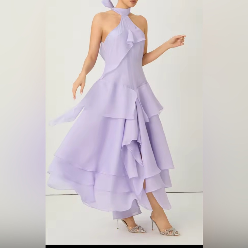 NEW $158 Ruffled Spring Halter Neck Dress - Picture 3 of 7
